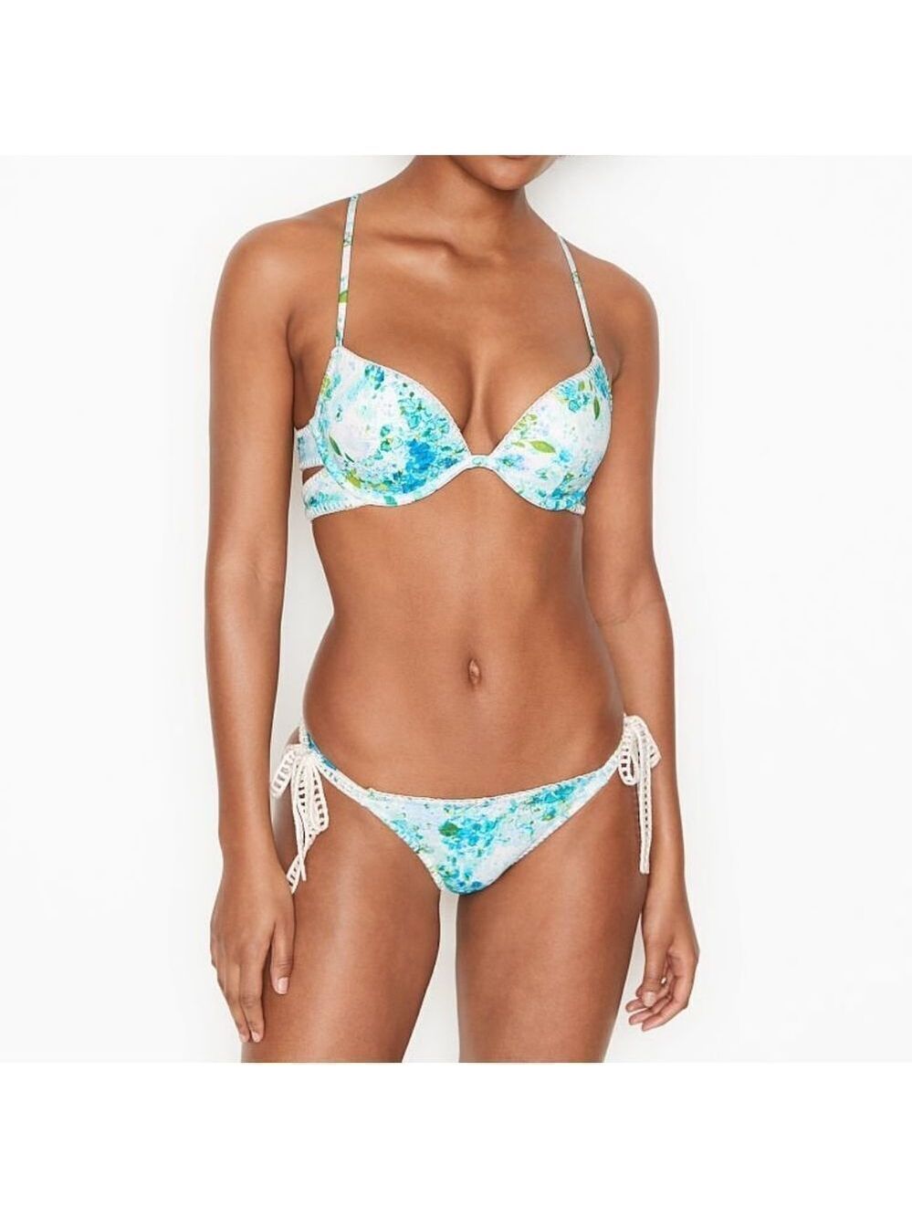 Victoria's Secret White Bali Bombshell Kiawah Crochet String Cheeky Bikini 32D/S - Picture 4 of 16